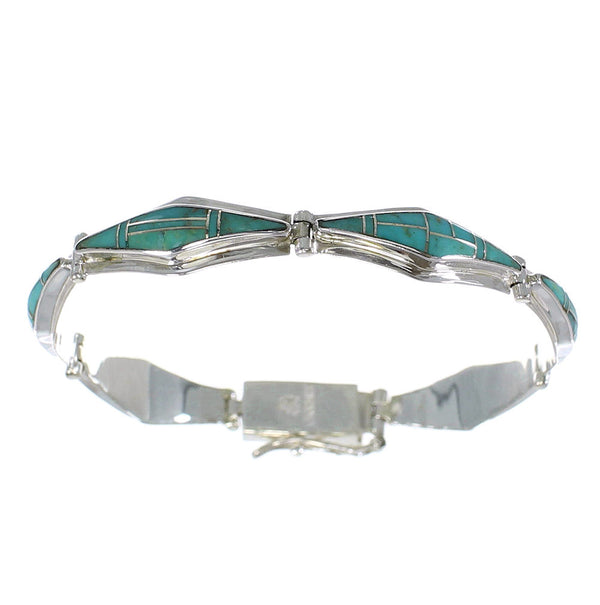Turquoise Inlay Silver Southwestern Link Bracelet AX54652